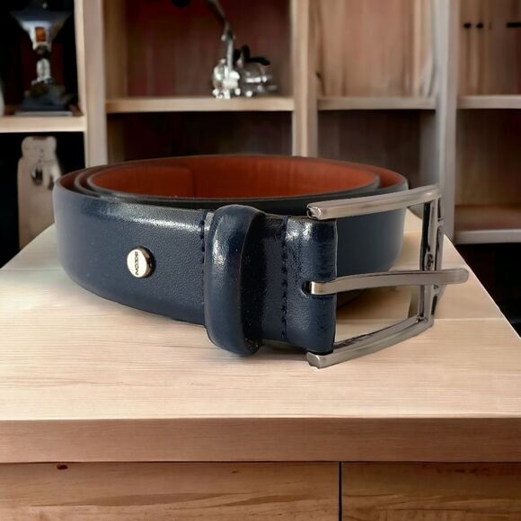 Boconi Leather Dress Belt Men's Size 36 Navy Blue Made In Nashville TN USA - Picture 14 of 15